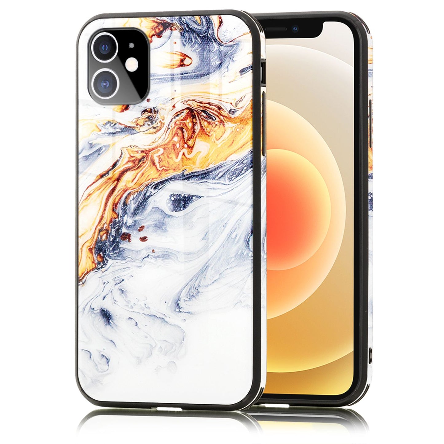 NALIA Hartglas Cover kompatibel mit iPhone 12 Mini Hülle,  Marmor Design Hard-Case aus 9H Tempered Glass & Silikon Bumper, Kratzfeste Handyhülle Phone Schutzhülle Handy-Tasche