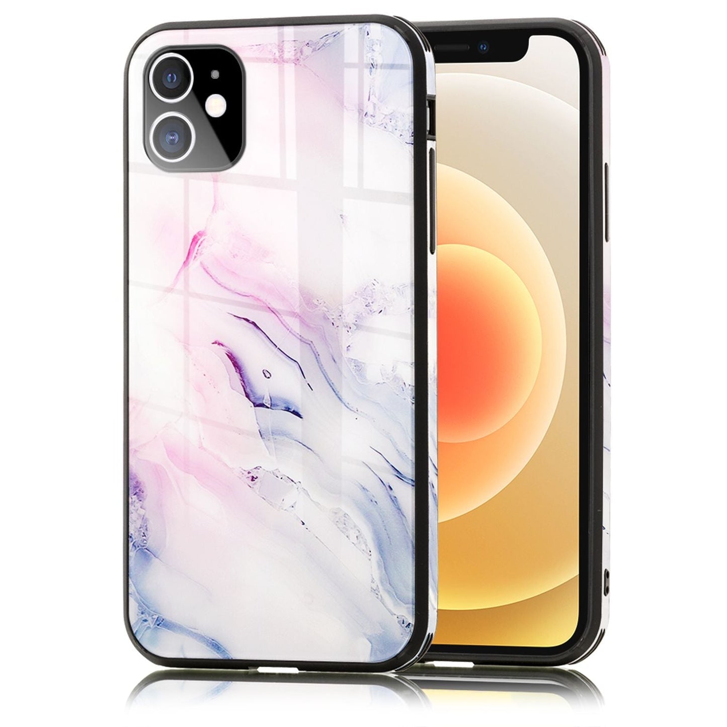 NALIA Hartglas Cover kompatibel mit iPhone 12 Mini Hülle,  Marmor Design Hard-Case aus 9H Tempered Glass & Silikon Bumper, Kratzfeste Handyhülle Phone Schutzhülle Handy-Tasche