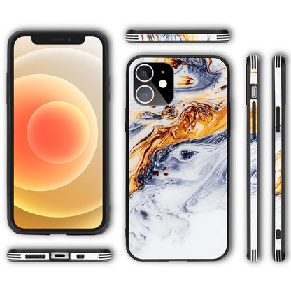 NALIA Hartglas Cover kompatibel mit iPhone 12 Mini Hülle,  Marmor Design Hard-Case aus 9H Tempered Glass & Silikon Bumper, Kratzfeste Handyhülle Phone Schutzhülle Handy-Tasche