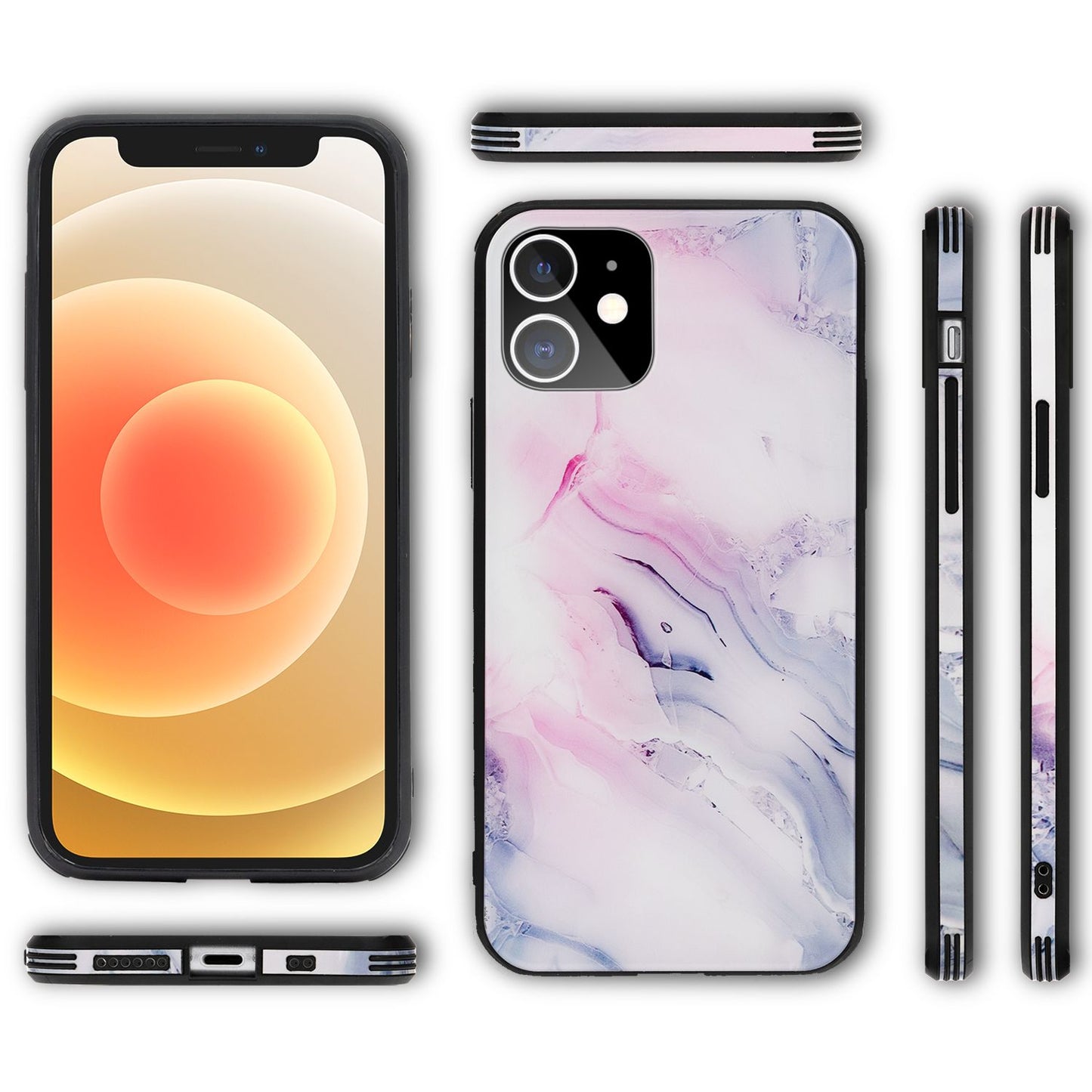 NALIA Hartglas Cover kompatibel mit iPhone 12 Mini Hülle,  Marmor Design Hard-Case aus 9H Tempered Glass & Silikon Bumper, Kratzfeste Handyhülle Phone Schutzhülle Handy-Tasche