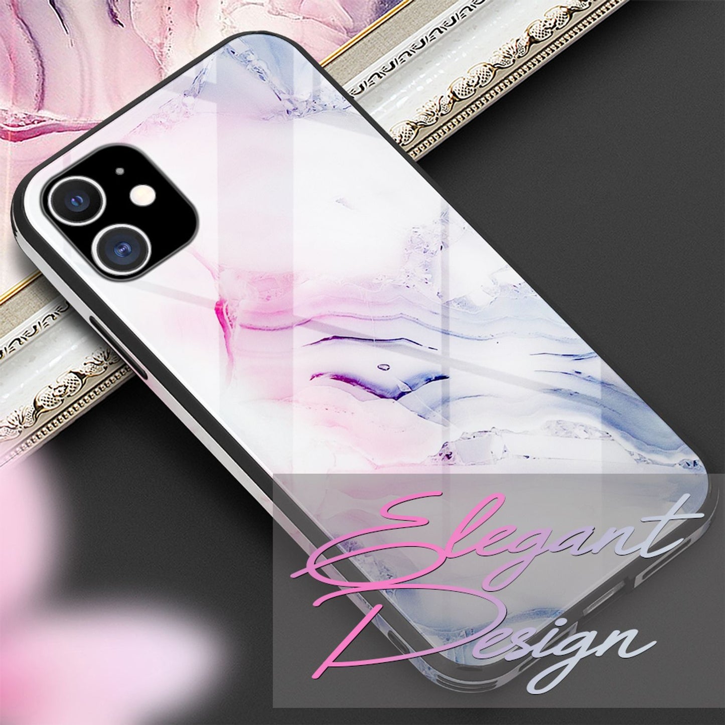 NALIA Hartglas Cover kompatibel mit iPhone 12 Mini Hülle,  Marmor Design Hard-Case aus 9H Tempered Glass & Silikon Bumper, Kratzfeste Handyhülle Phone Schutzhülle Handy-Tasche