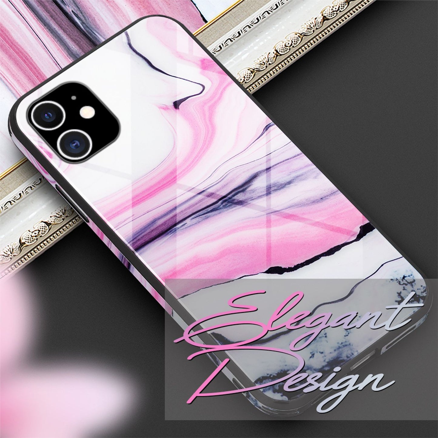 NALIA Hartglas Cover kompatibel mit iPhone 12 Mini Hülle,  Marmor Design Hard-Case aus 9H Tempered Glass & Silikon Bumper, Kratzfeste Handyhülle Phone Schutzhülle Handy-Tasche