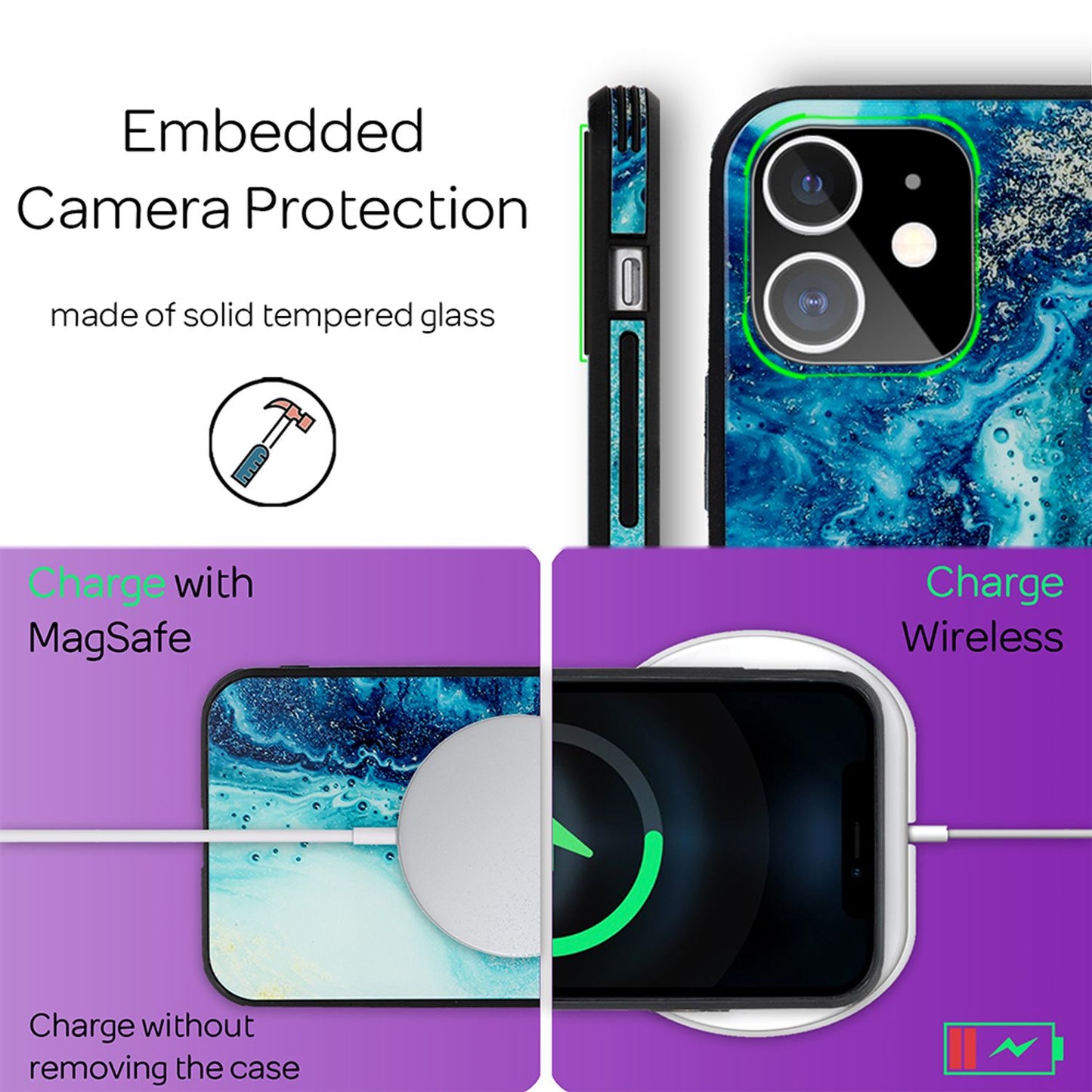 NALIA Hartglas Cover kompatibel mit iPhone 12 Mini Hülle,  Marmor Design Hard-Case aus 9H Tempered Glass & Silikon Bumper, Kratzfeste Handyhülle Phone Schutzhülle Handy-Tasche