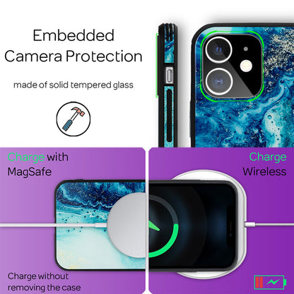 NALIA Hartglas Cover kompatibel mit iPhone 12 Mini Hülle,  Marmor Design Hard-Case aus 9H Tempered Glass & Silikon Bumper, Kratzfeste Handyhülle Phone Schutzhülle Handy-Tasche