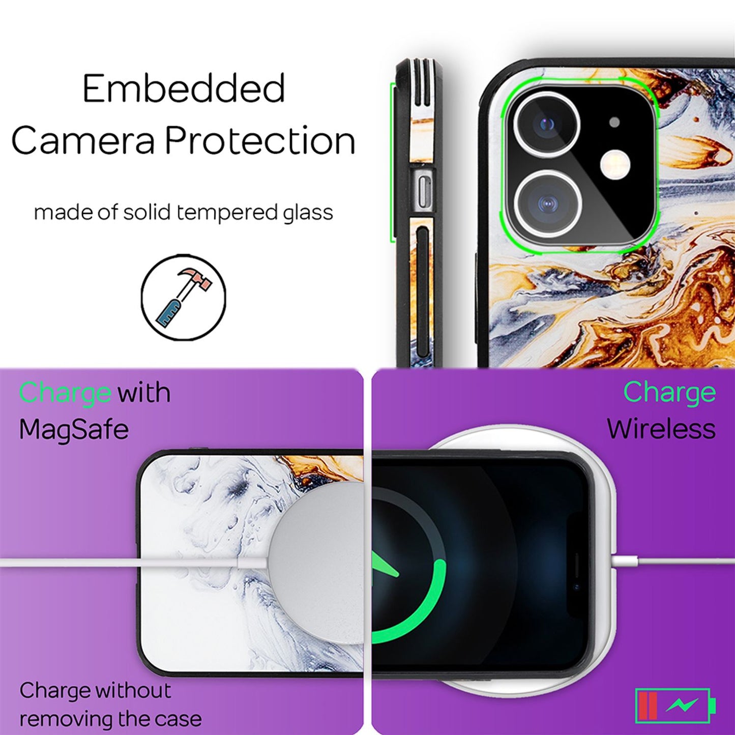 NALIA Hartglas Cover kompatibel mit iPhone 12 Mini Hülle,  Marmor Design Hard-Case aus 9H Tempered Glass & Silikon Bumper, Kratzfeste Handyhülle Phone Schutzhülle Handy-Tasche