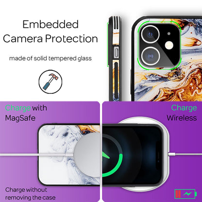 NALIA Hartglas Cover kompatibel mit iPhone 12 Mini Hülle,  Marmor Design Hard-Case aus 9H Tempered Glass & Silikon Bumper, Kratzfeste Handyhülle Phone Schutzhülle Handy-Tasche