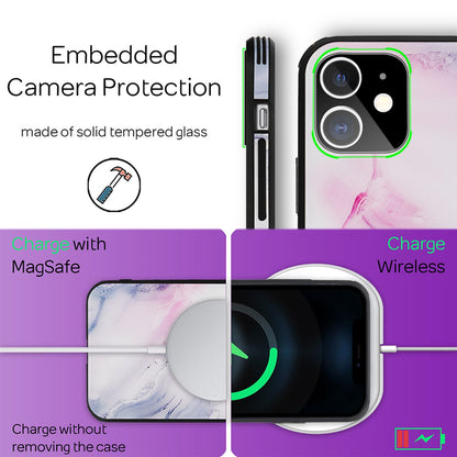 NALIA Hartglas Cover kompatibel mit iPhone 12 Mini Hülle,  Marmor Design Hard-Case aus 9H Tempered Glass & Silikon Bumper, Kratzfeste Handyhülle Phone Schutzhülle Handy-Tasche