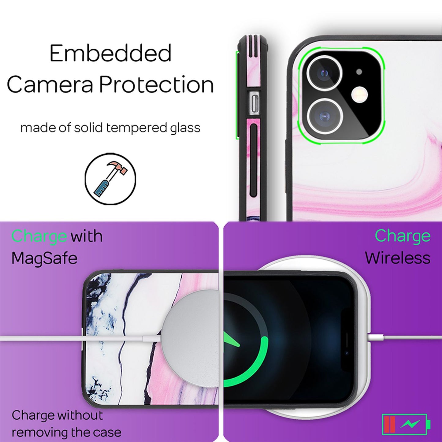NALIA Hartglas Cover kompatibel mit iPhone 12 Mini Hülle,  Marmor Design Hard-Case aus 9H Tempered Glass & Silikon Bumper, Kratzfeste Handyhülle Phone Schutzhülle Handy-Tasche