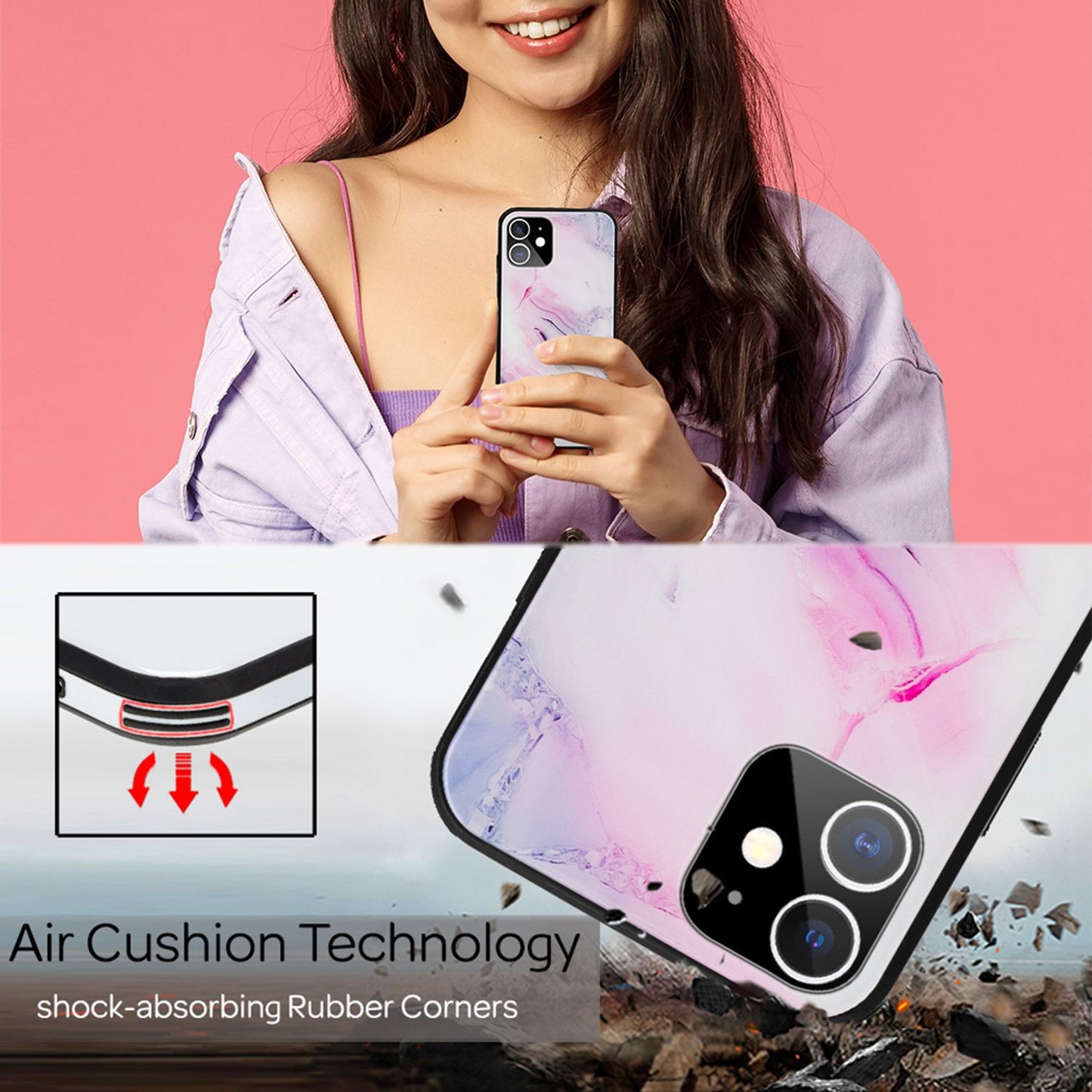 NALIA Hartglas Cover kompatibel mit iPhone 12 Mini Hülle,  Marmor Design Hard-Case aus 9H Tempered Glass & Silikon Bumper, Kratzfeste Handyhülle Phone Schutzhülle Handy-Tasche