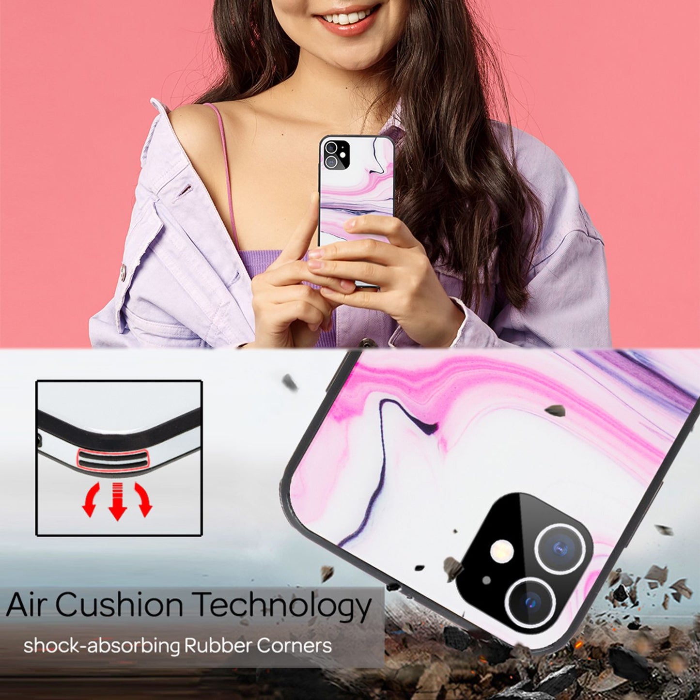 NALIA Hartglas Cover kompatibel mit iPhone 12 Mini Hülle,  Marmor Design Hard-Case aus 9H Tempered Glass & Silikon Bumper, Kratzfeste Handyhülle Phone Schutzhülle Handy-Tasche