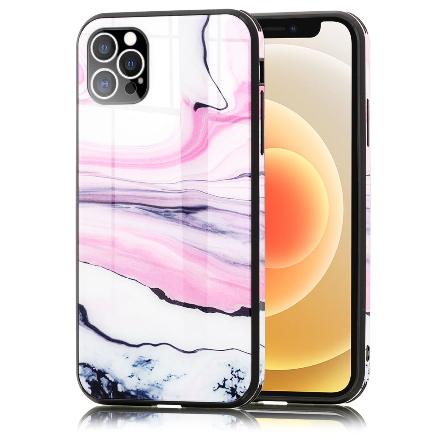 NALIA Marmor Glas Case für iPhone 12 Pro Max – Kratzfestes 9H Echtglas – MARBELLE (Silikon Bumper & Grip) – Marke aus Berlin