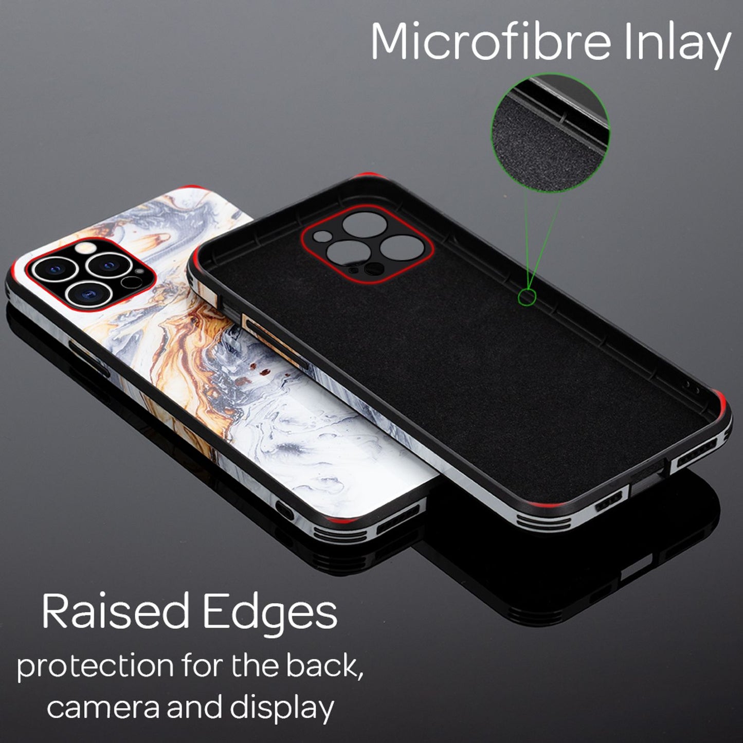 NALIA Marmor Glas Case für iPhone 12 Pro Max – Kratzfestes 9H Echtglas – MARBELLE (Silikon Bumper & Grip) – Marke aus Berlin