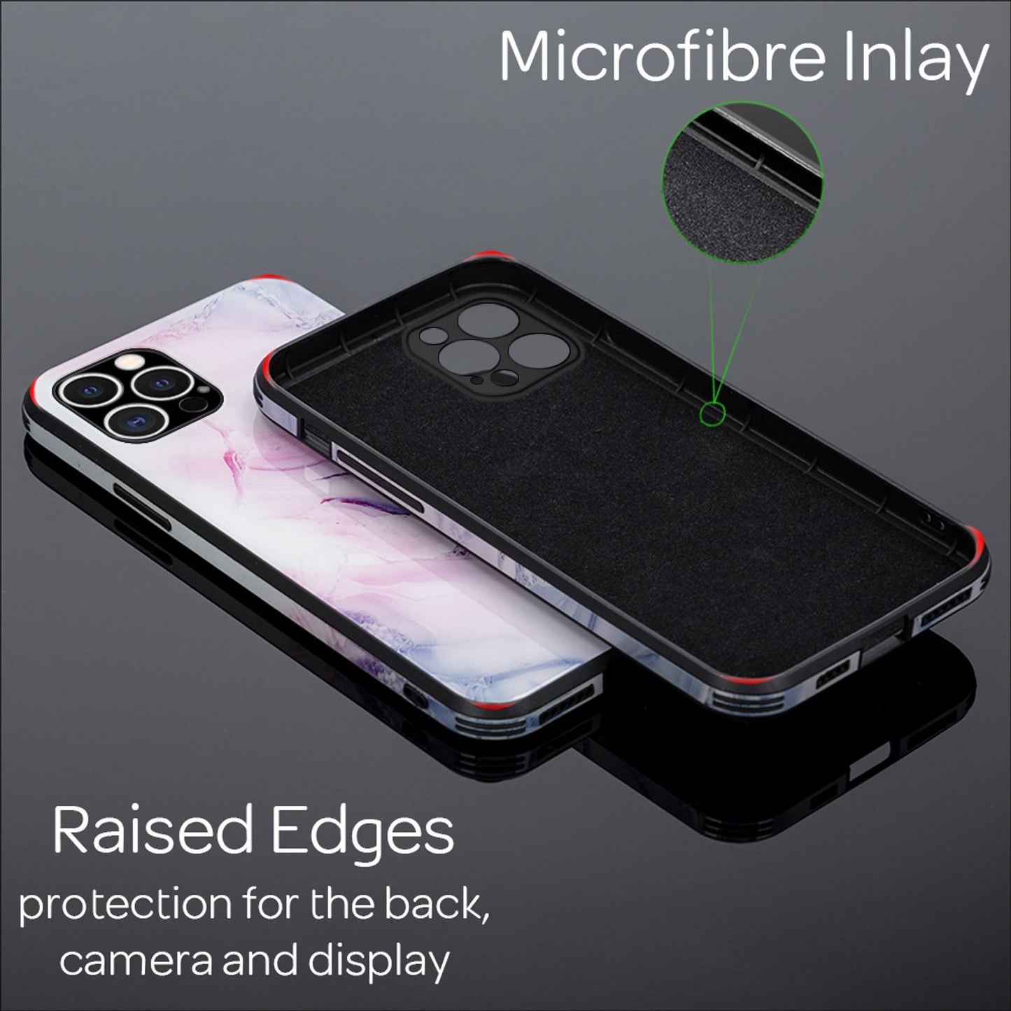 NALIA Marmor Glas Case für iPhone 12 Pro Max – Kratzfestes 9H Echtglas – MARBELLE (Silikon Bumper & Grip) – Marke aus Berlin