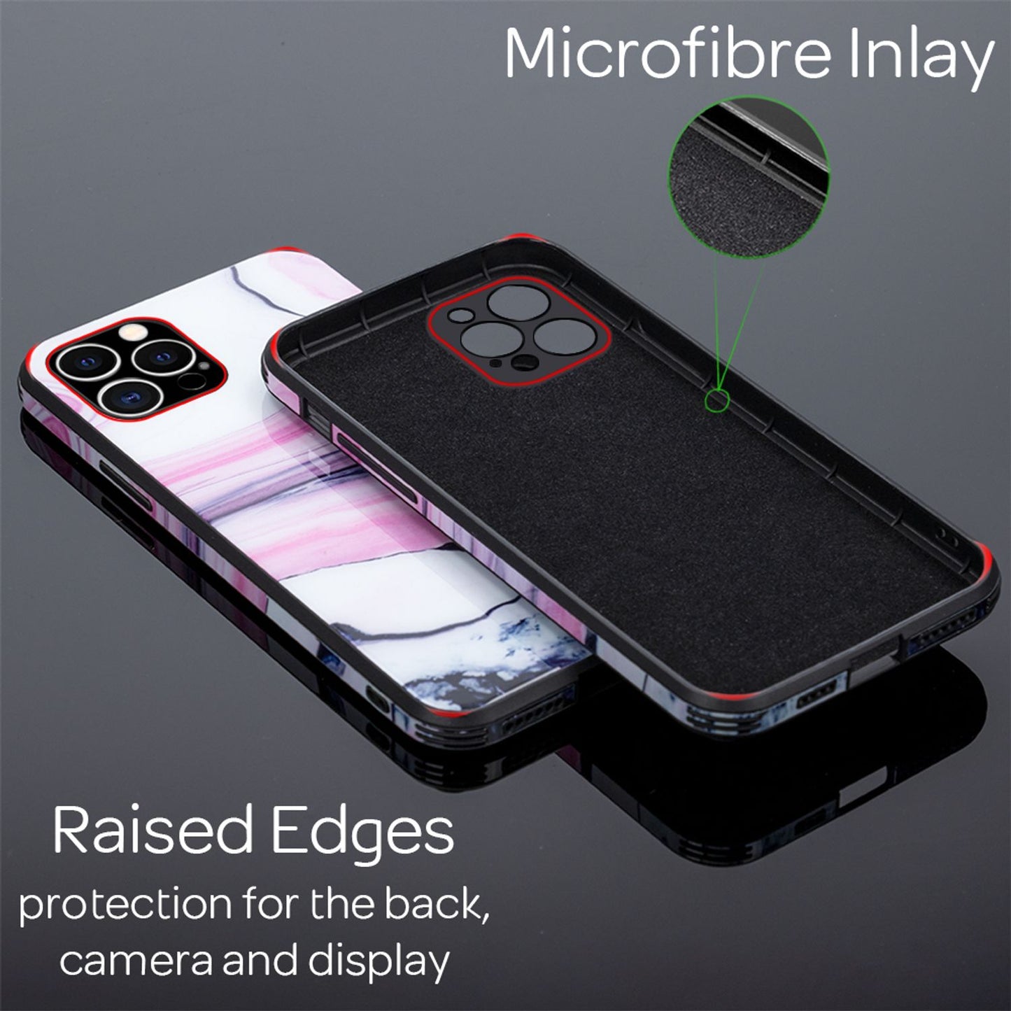 NALIA Marmor Glas Case für iPhone 12 Pro Max – Kratzfestes 9H Echtglas – MARBELLE (Silikon Bumper & Grip) – Marke aus Berlin