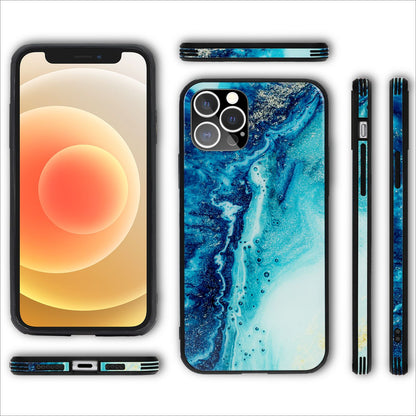 NALIA Marmor Glas Case für iPhone 12 Pro Max – Kratzfestes 9H Echtglas – MARBELLE (Silikon Bumper & Grip) – Marke aus Berlin