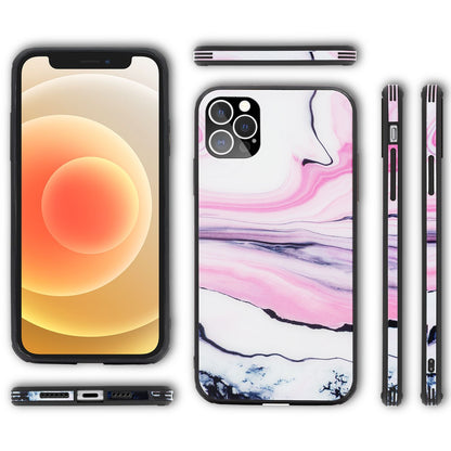 NALIA Marmor Glas Case für iPhone 12 Pro Max – Kratzfestes 9H Echtglas – MARBELLE (Silikon Bumper & Grip) – Marke aus Berlin