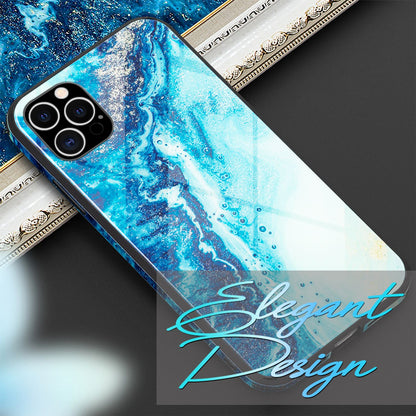 NALIA Marmor Glas Case für iPhone 12 Pro Max – Kratzfestes 9H Echtglas – MARBELLE (Silikon Bumper & Grip) – Marke aus Berlin