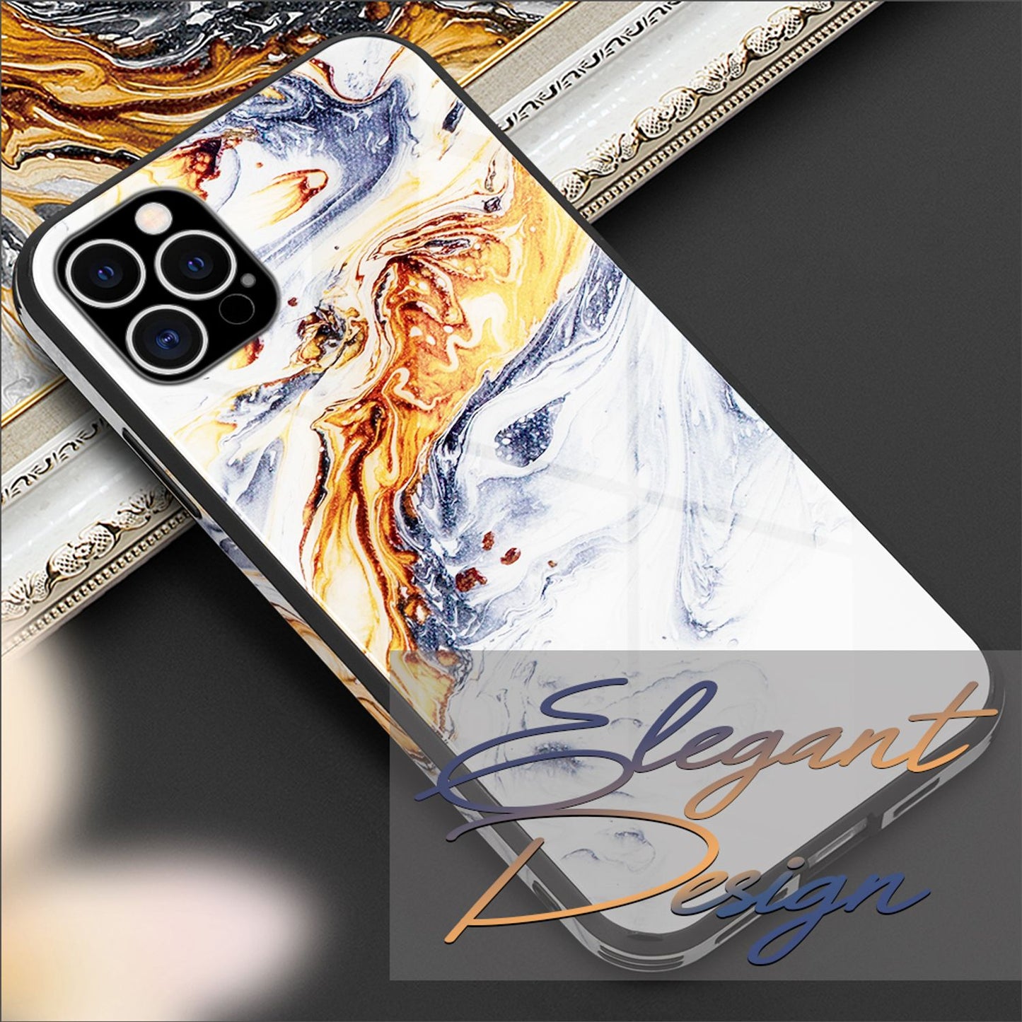 NALIA Marmor Glas Case für iPhone 12 Pro Max – Kratzfestes 9H Echtglas – MARBELLE (Silikon Bumper & Grip) – Marke aus Berlin