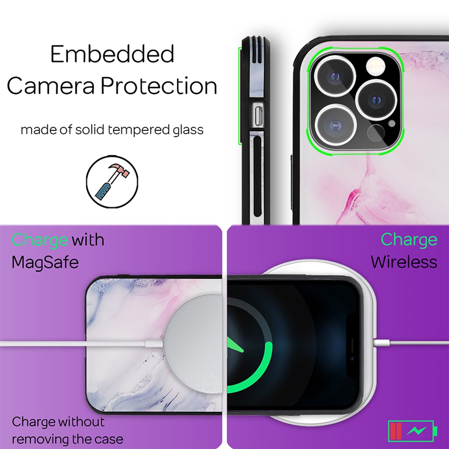 NALIA Marmor Glas Case für iPhone 12 Pro Max – Kratzfestes 9H Echtglas – MARBELLE (Silikon Bumper & Grip) – Marke aus Berlin