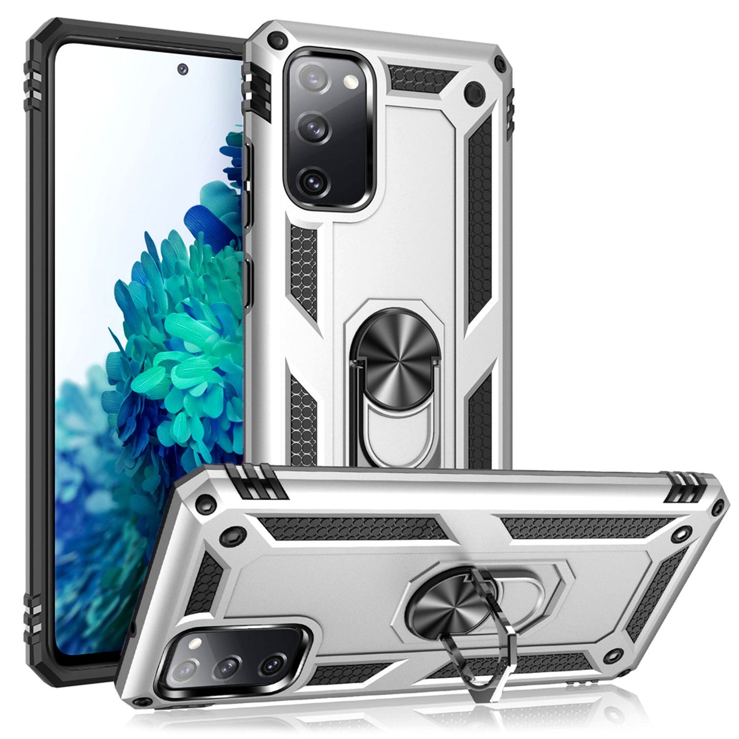 NALIA Panzerhülle für Samsung Galaxy S20 FE – Ring-Ständer 360° & Magnet-Halterung Kompatibel – RINGDEFEND (Stoßfestes Outdoor Case) – Marke aus Berlin
