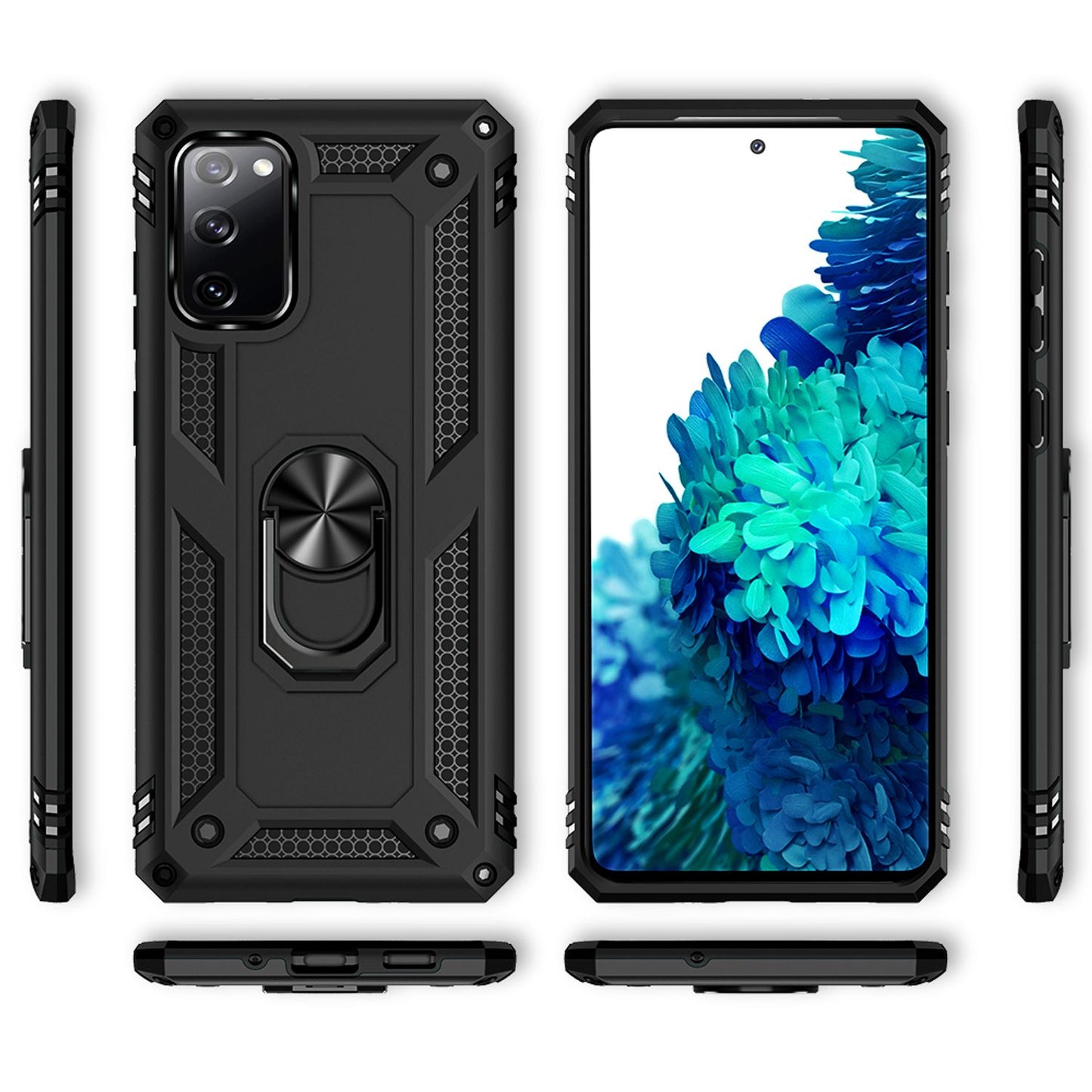 NALIA Panzerhülle für Samsung Galaxy S20 FE – Ring-Ständer 360° & Magnet-Halterung Kompatibel – RINGDEFEND (Stoßfestes Outdoor Case) – Marke aus Berlin
