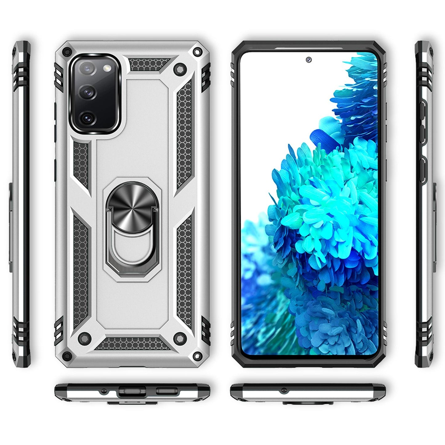 NALIA Panzerhülle für Samsung Galaxy S20 FE – Ring-Ständer 360° & Magnet-Halterung Kompatibel – RINGDEFEND (Stoßfestes Outdoor Case) – Marke aus Berlin