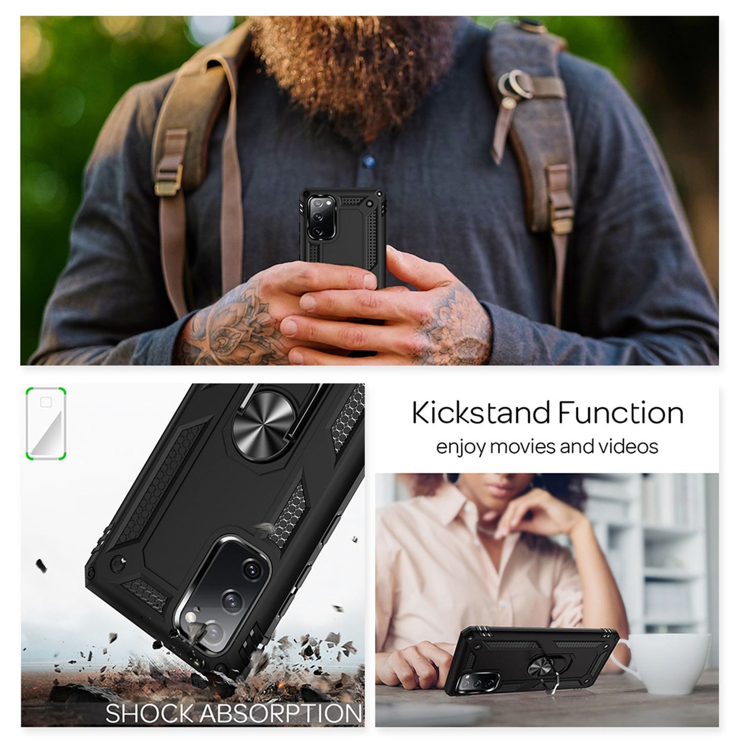 NALIA Panzerhülle für Samsung Galaxy S20 FE – Ring-Ständer 360° & Magnet-Halterung Kompatibel – RINGDEFEND (Stoßfestes Outdoor Case) – Marke aus Berlin