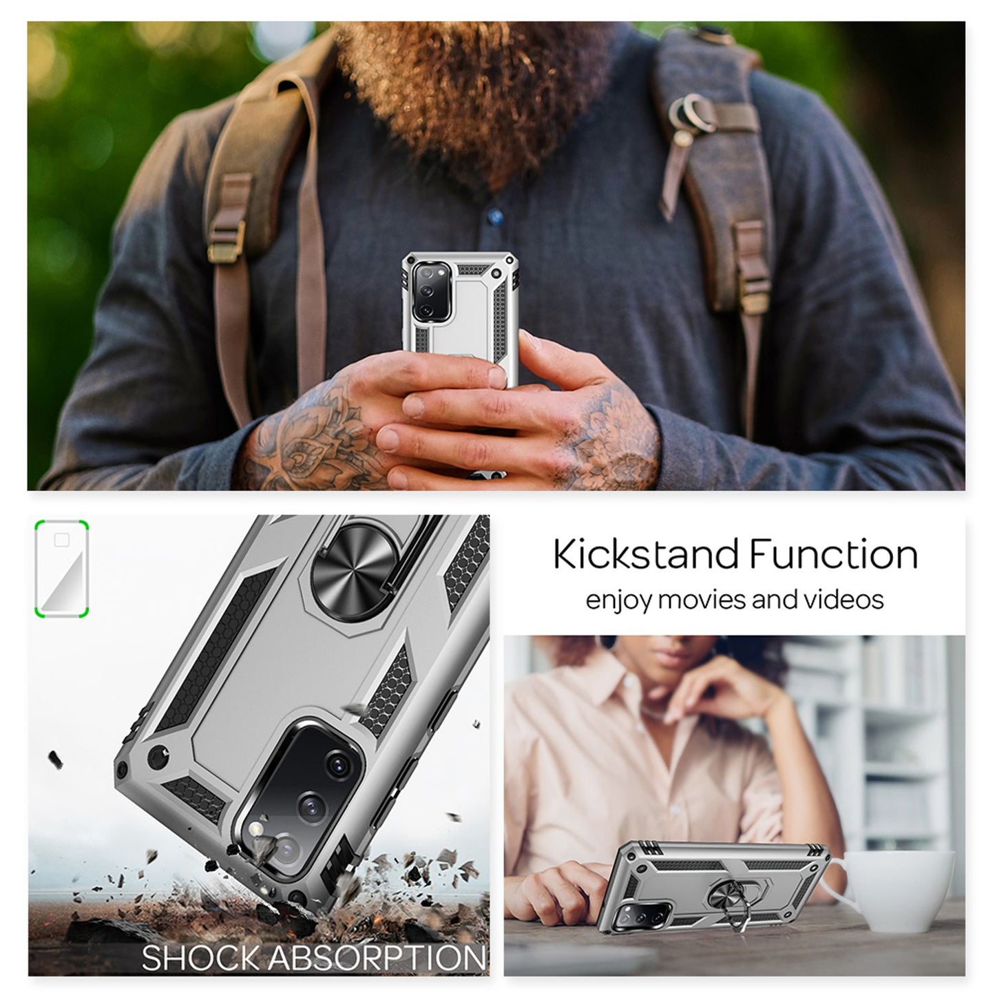 NALIA Panzerhülle für Samsung Galaxy S20 FE – Ring-Ständer 360° & Magnet-Halterung Kompatibel – RINGDEFEND (Stoßfestes Outdoor Case) – Marke aus Berlin