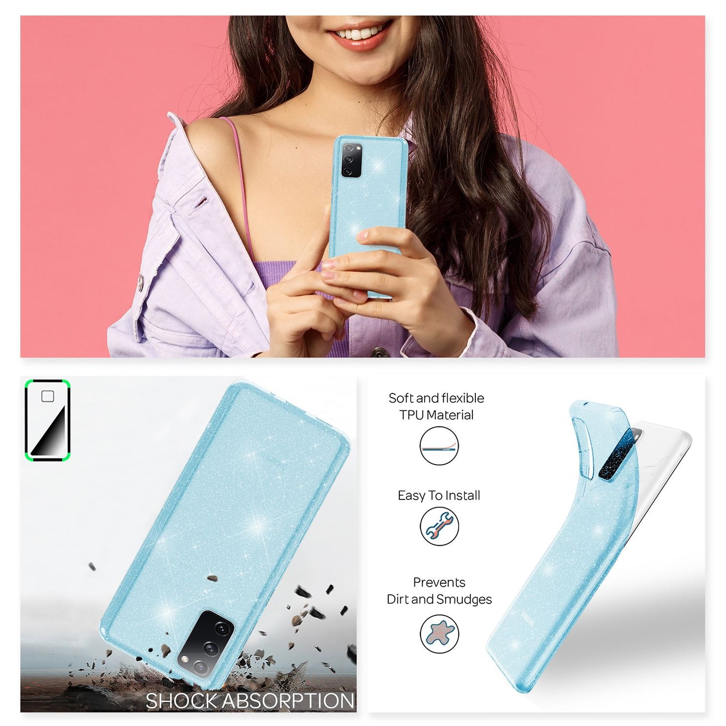 NALIA Glitzerhülle für Samsung Galaxy S20 FE – Funkelndes Silikon Case – DAZZLIN (Transparent & Stoßfest) – Marke aus Berlin