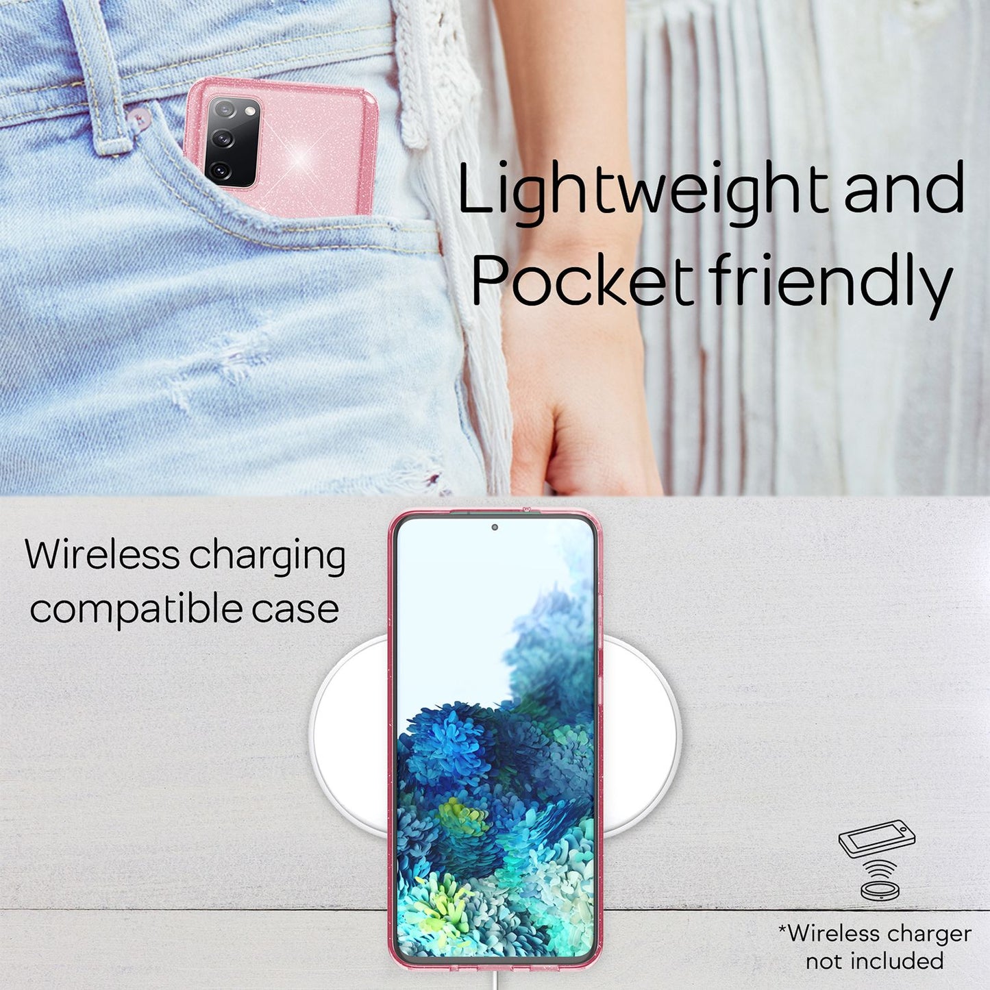 NALIA Glitzerhülle für Samsung Galaxy S20 FE – Funkelndes Silikon Case – DAZZLIN (Transparent & Stoßfest) – Marke aus Berlin