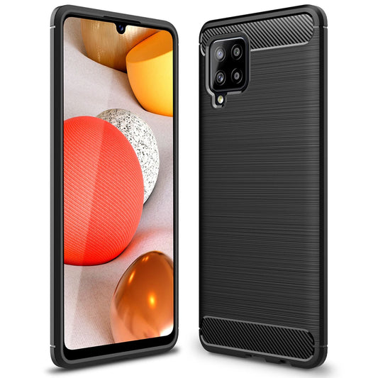 NALIA Design Case kompatibel mit Samsung Galaxy A42 5G Hülle, Carbon Look Stylische Handyhülle Stoßfeste Silikon Schutzhülle, Dünne Handy-Tasche Phone Cover Bumper Soft Skin TPU Kratzfest - Schwarz