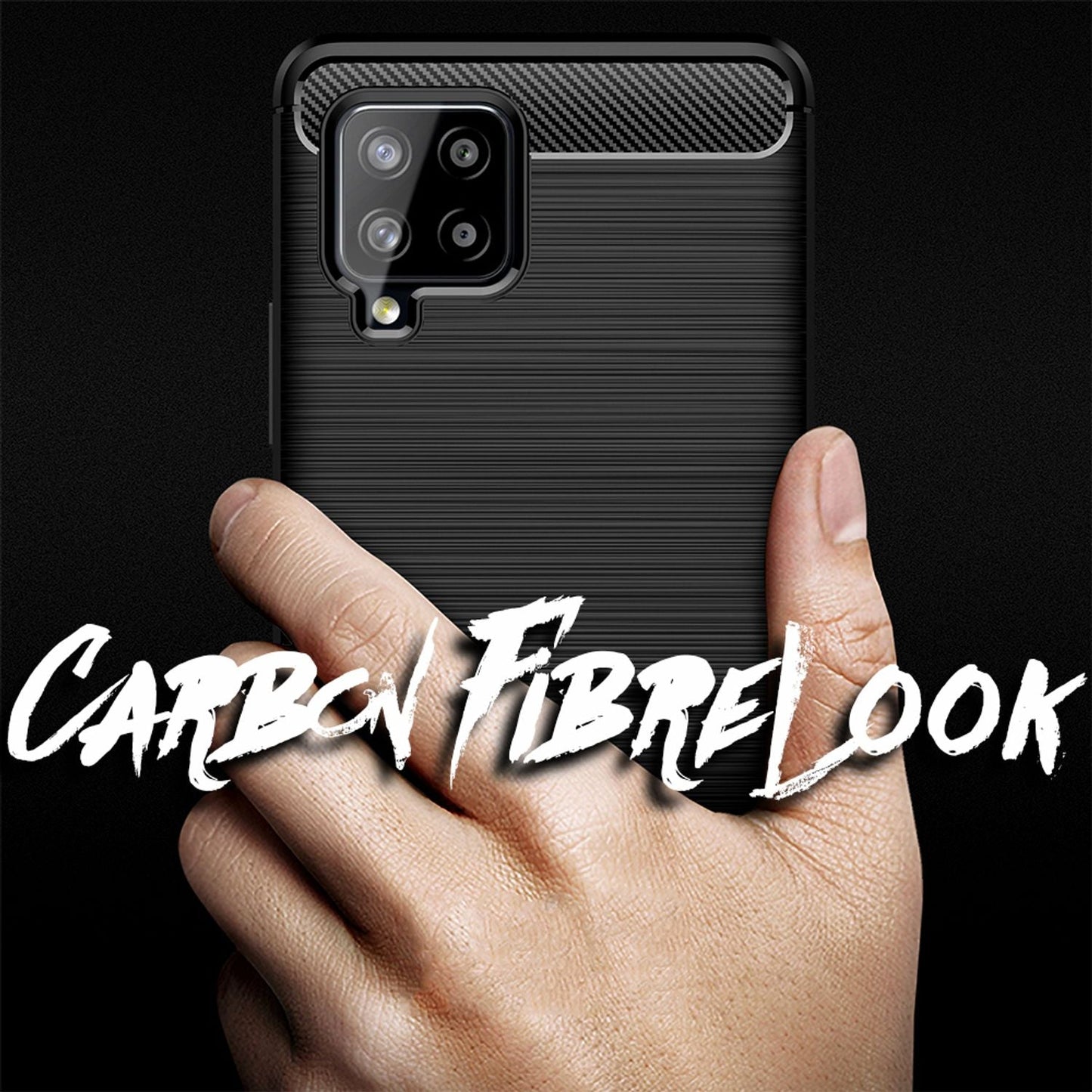 NALIA Design Case kompatibel mit Samsung Galaxy A42 5G Hülle, Carbon Look Stylische Handyhülle Stoßfeste Silikon Schutzhülle, Dünne Handy-Tasche Phone Cover Bumper Soft Skin TPU Kratzfest - Schwarz