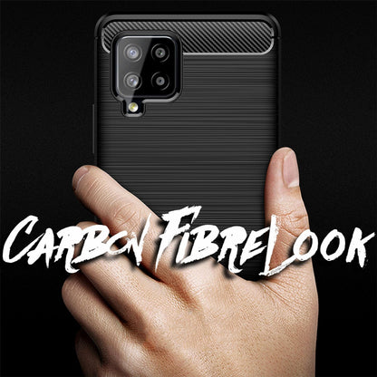 NALIA Design Case kompatibel mit Samsung Galaxy A42 5G Hülle, Carbon Look Stylische Handyhülle Stoßfeste Silikon Schutzhülle, Dünne Handy-Tasche Phone Cover Bumper Soft Skin TPU Kratzfest - Schwarz