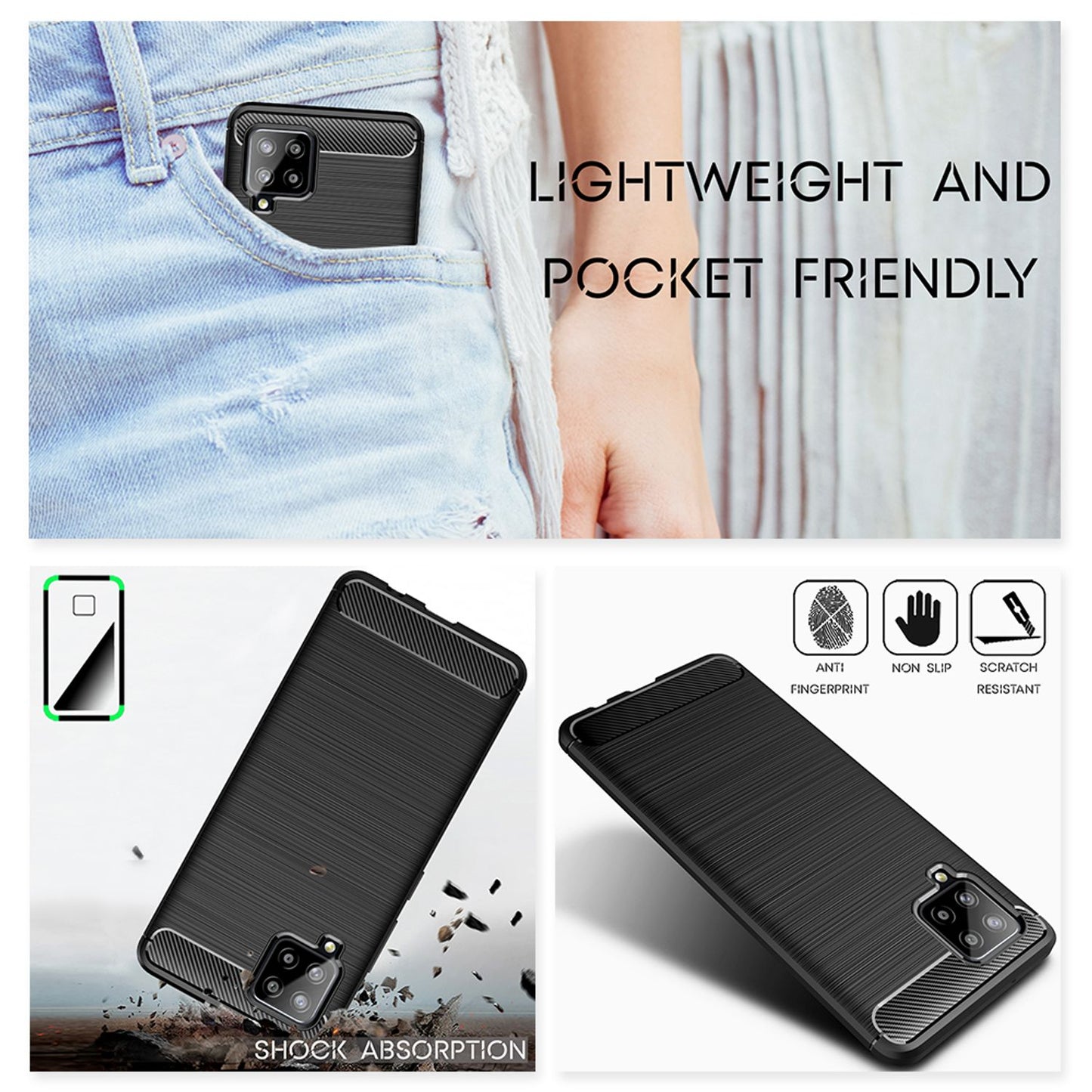 NALIA Design Case kompatibel mit Samsung Galaxy A42 5G Hülle, Carbon Look Stylische Handyhülle Stoßfeste Silikon Schutzhülle, Dünne Handy-Tasche Phone Cover Bumper Soft Skin TPU Kratzfest - Schwarz