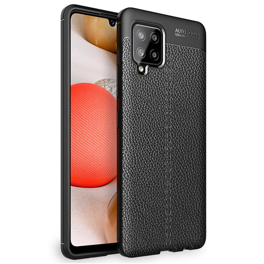 NALIA Design Case kompatibel mit Samsung Galaxy A42 5G Hülle, Leder Look Stylische Handyhülle Stoßfeste Silikon Schutzhülle, Slim Phone Backcover Skin Dünne Handy-Tasche Cover Kratzfest - Schwarz