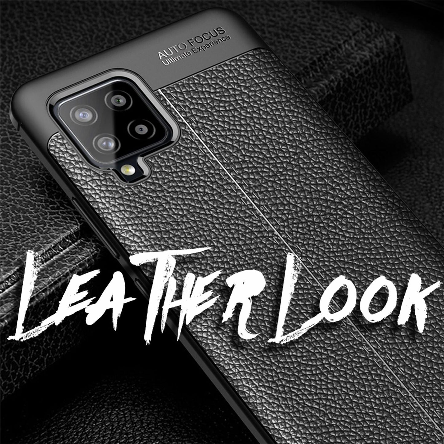 NALIA Design Case kompatibel mit Samsung Galaxy A42 5G Hülle, Leder Look Stylische Handyhülle Stoßfeste Silikon Schutzhülle, Slim Phone Backcover Skin Dünne Handy-Tasche Cover Kratzfest - Schwarz