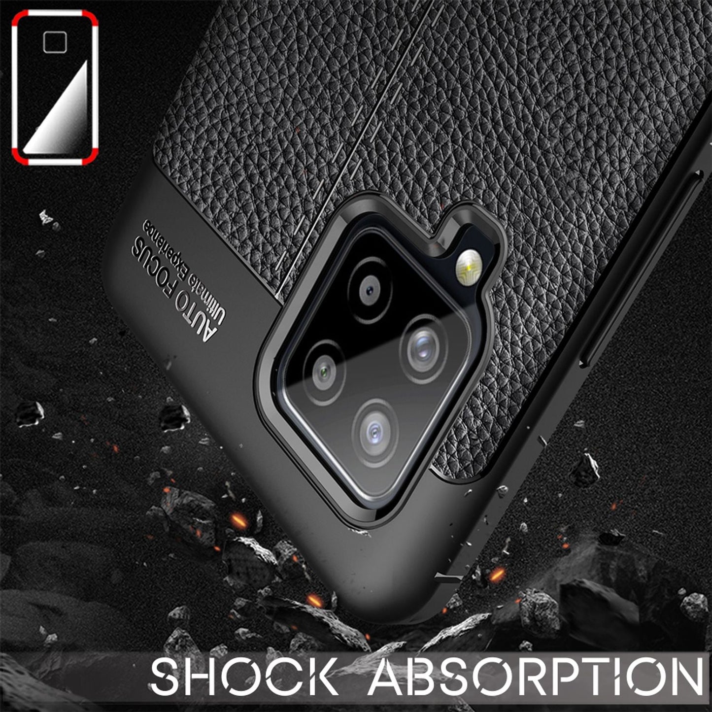 NALIA Design Case kompatibel mit Samsung Galaxy A42 5G Hülle, Leder Look Stylische Handyhülle Stoßfeste Silikon Schutzhülle, Slim Phone Backcover Skin Dünne Handy-Tasche Cover Kratzfest - Schwarz