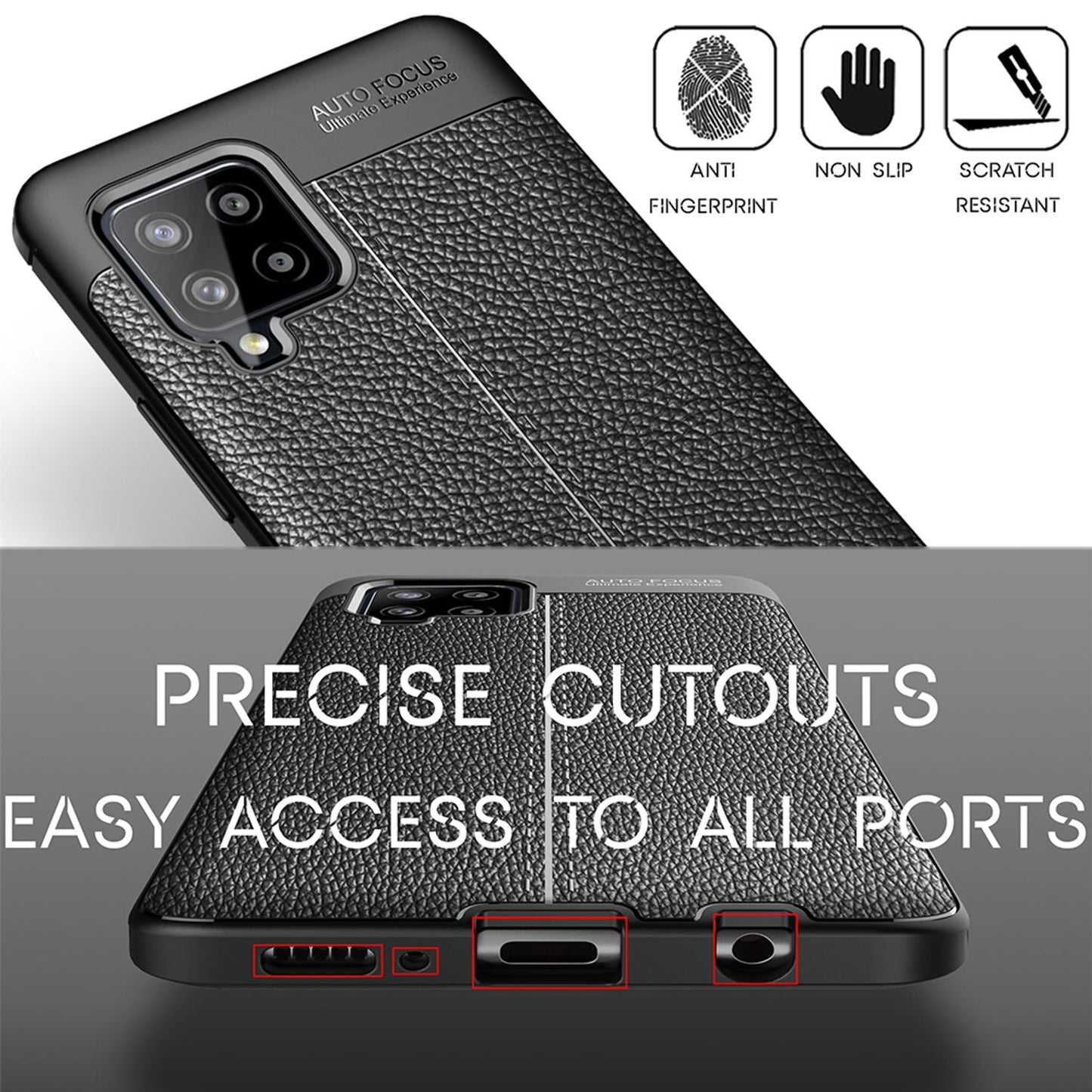 NALIA Design Case kompatibel mit Samsung Galaxy A42 5G Hülle, Leder Look Stylische Handyhülle Stoßfeste Silikon Schutzhülle, Slim Phone Backcover Skin Dünne Handy-Tasche Cover Kratzfest - Schwarz