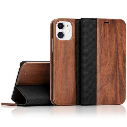 NALIA Echt-Holz Flipcase kompatibel mit iPhone 12 Pro / iPhone 12 Hülle, Premium Wood Etui Handyhülle mit Klappe, Handy-Tasche Phone Case Cover Schutzhülle Klapphülle, Rundum Schutz Bumper - Walnuss