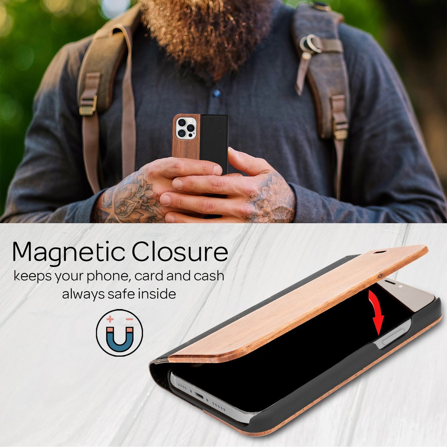 NALIA Echt-Holz Flipcase kompatibel mit iPhone 12 Pro Max Hülle, Premium Wood Etui Handyhülle mit Klappe, Handy-Tasche Phone Case Cover Schutzhülle Flipcover Klapphülle Rundum Schutz Bumper - Walnuss