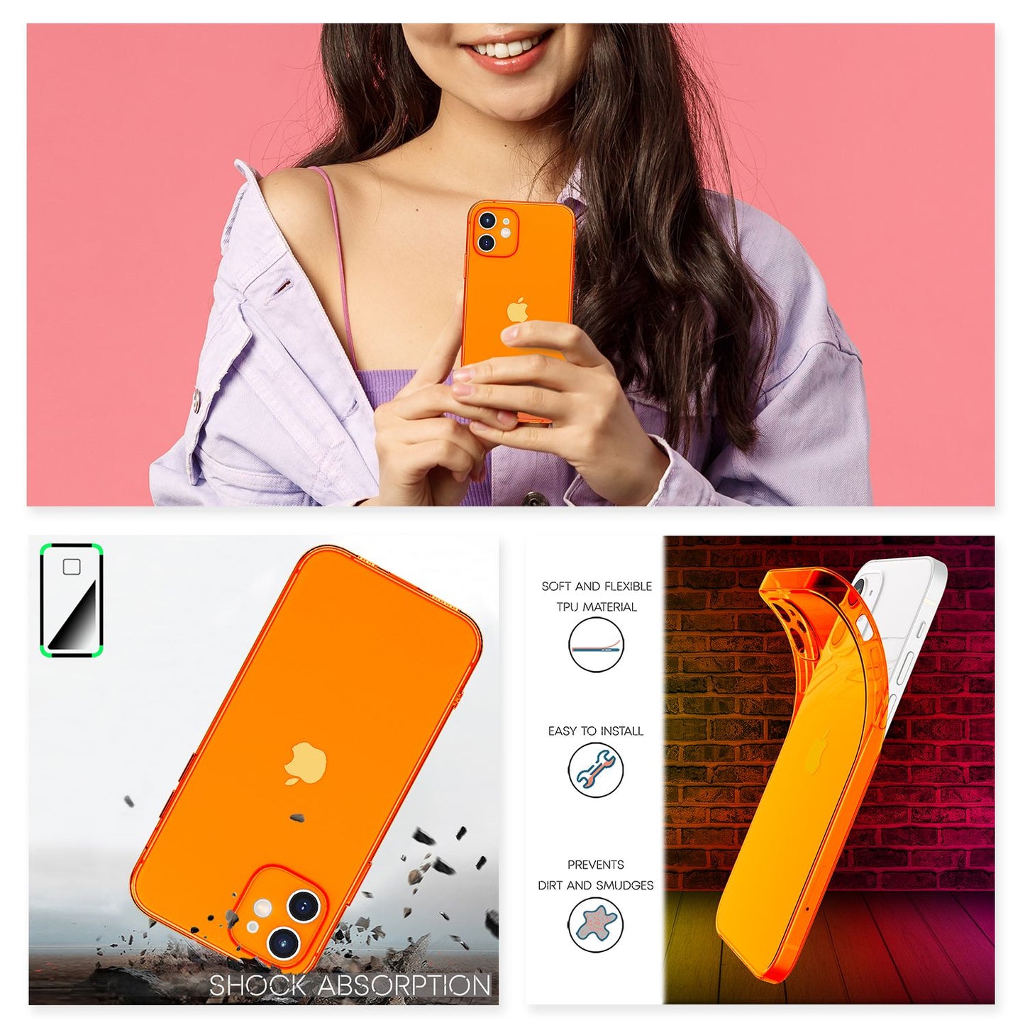 NALIA Neon Silikonhülle für iPhone 12 – Knallige Signal-Farbe & Linsenschutz – VIBE (Transparentes Case) – Marke aus Berlin