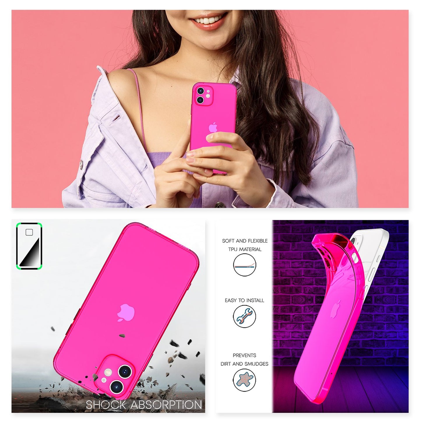 NALIA Neon Silikonhülle für iPhone 12 – Knallige Signal-Farbe & Linsenschutz – VIBE (Transparentes Case) – Marke aus Berlin