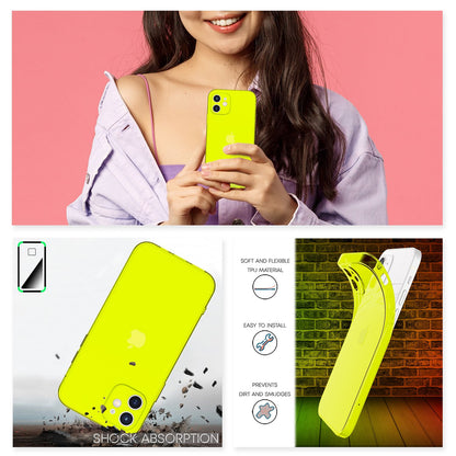 NALIA Neon Silikonhülle für iPhone 12 – Knallige Signal-Farbe & Linsenschutz – VIBE (Transparentes Case) – Marke aus Berlin