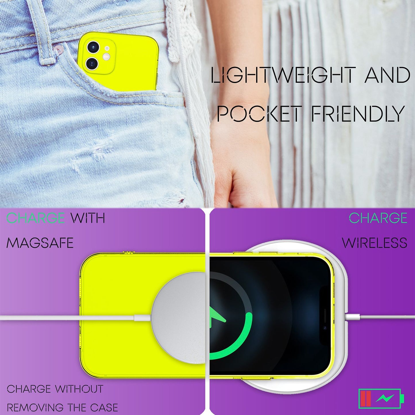 NALIA Neon Silikonhülle für iPhone 12 – Knallige Signal-Farbe & Linsenschutz – VIBE (Transparentes Case) – Marke aus Berlin