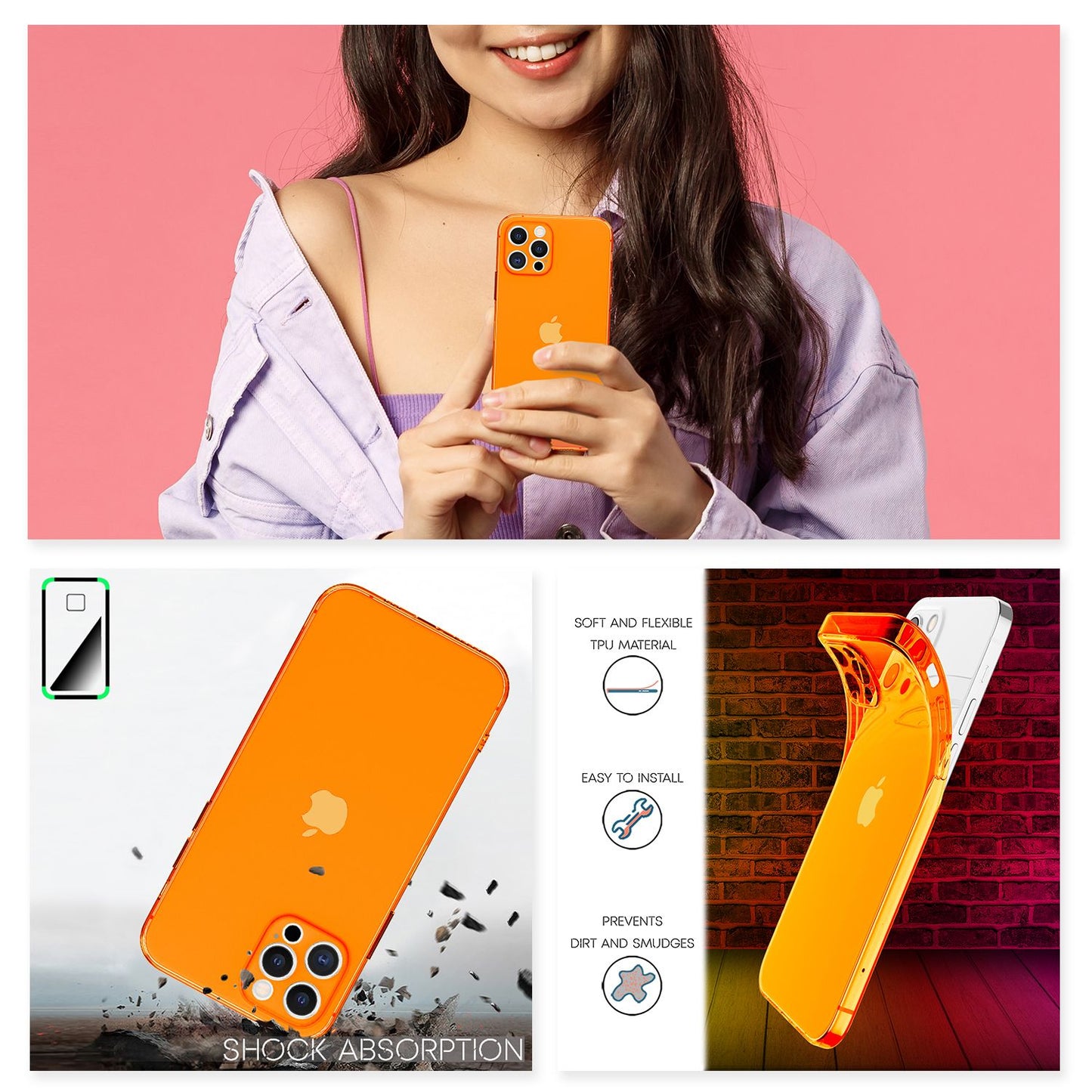 NALIA Neon Silikonhülle für iPhone 12 Pro Max – Knallige Signal-Farbe & Linsenschutz – VIBE (Transparentes Case) – Marke aus Berlin