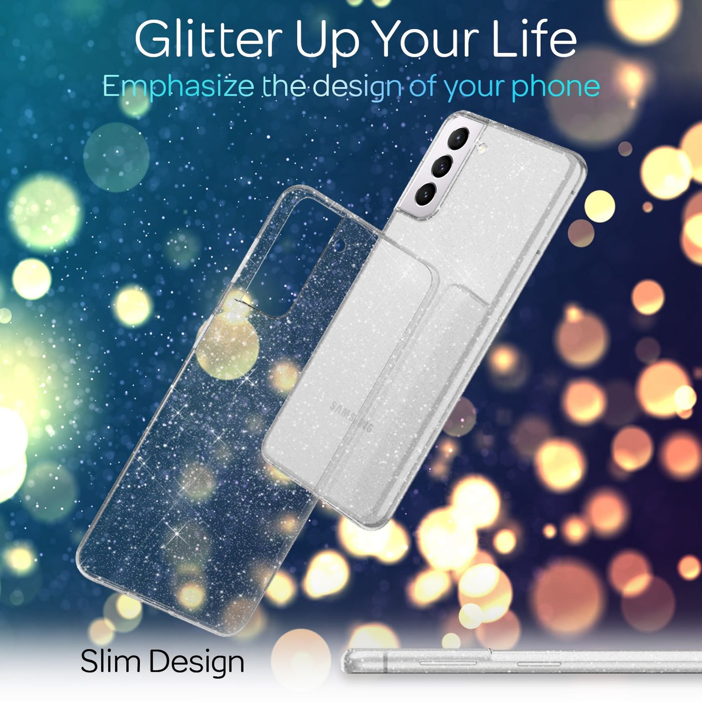 NALIA Glitzerhülle für Samsung Galaxy S21 – Funkelndes Silikon Case – DAZZLIN (Transparent & Stoßfest) – Marke aus Berlin