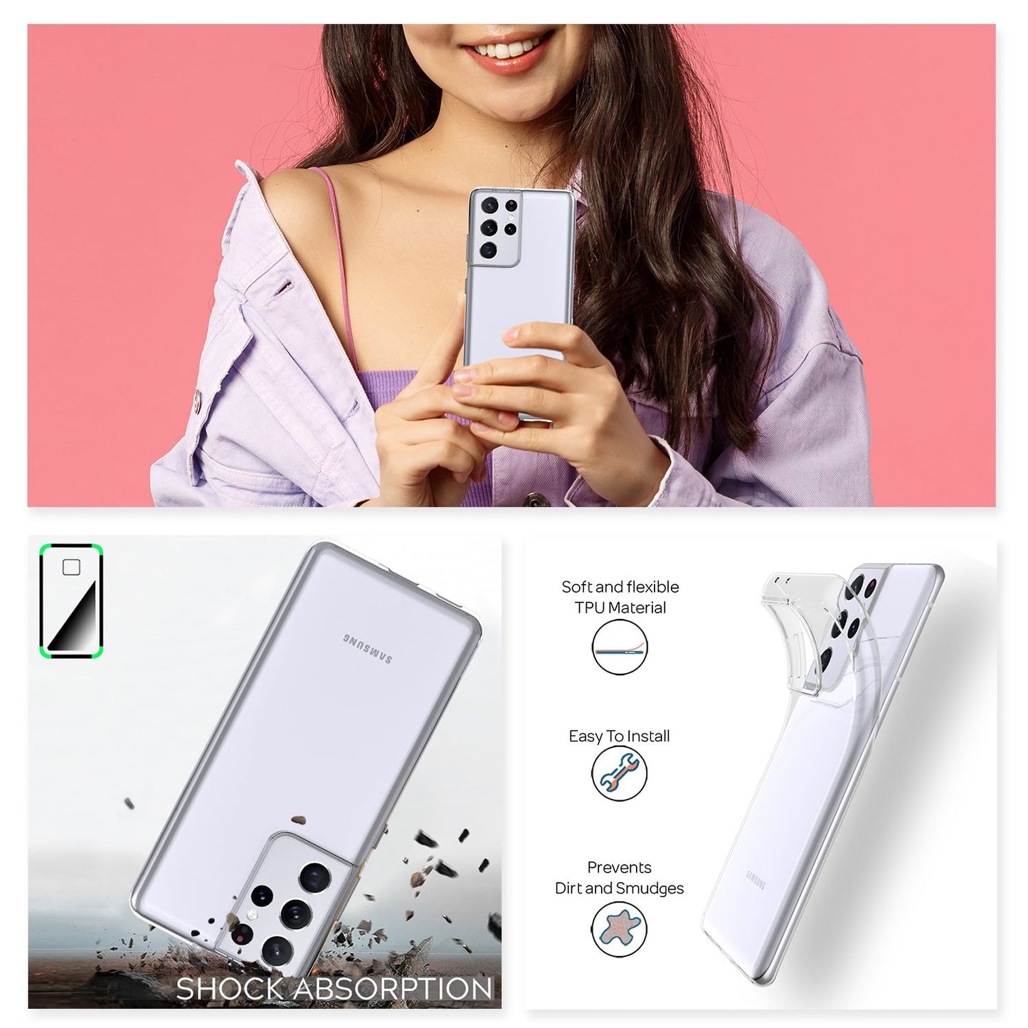 NALIA Transparente Silikonhülle für Samsung Galaxy S21 Ultra – Anti-Gelb & Rutschfest – GLAZE (Handyhülle Kristallklar, Schlank & Stoßfest) – Marke aus Berlin