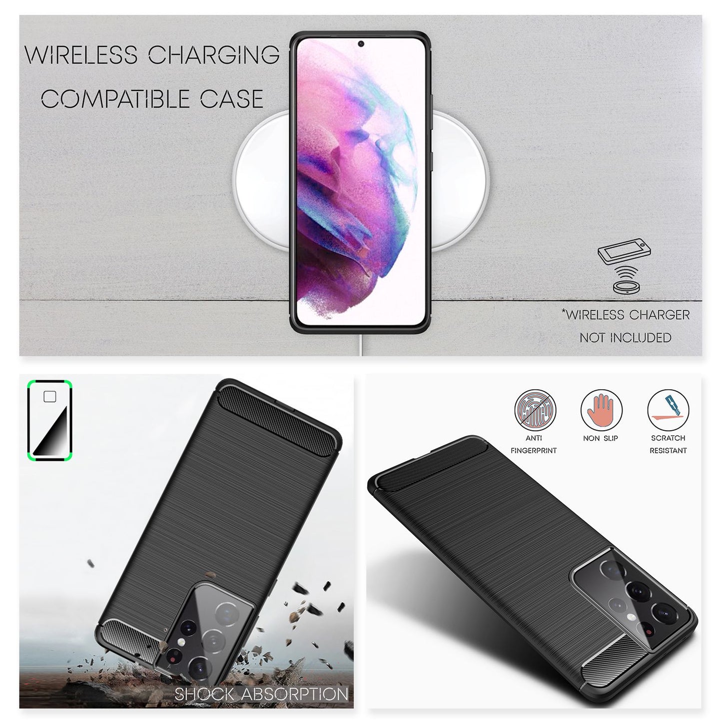 NALIA Silikonhülle für Samsung Galaxy S21 Ultra – Rutschfest & Matt – VORTEX (Gebürstete Optik & Carbon Design) – Marke aus Berlin
