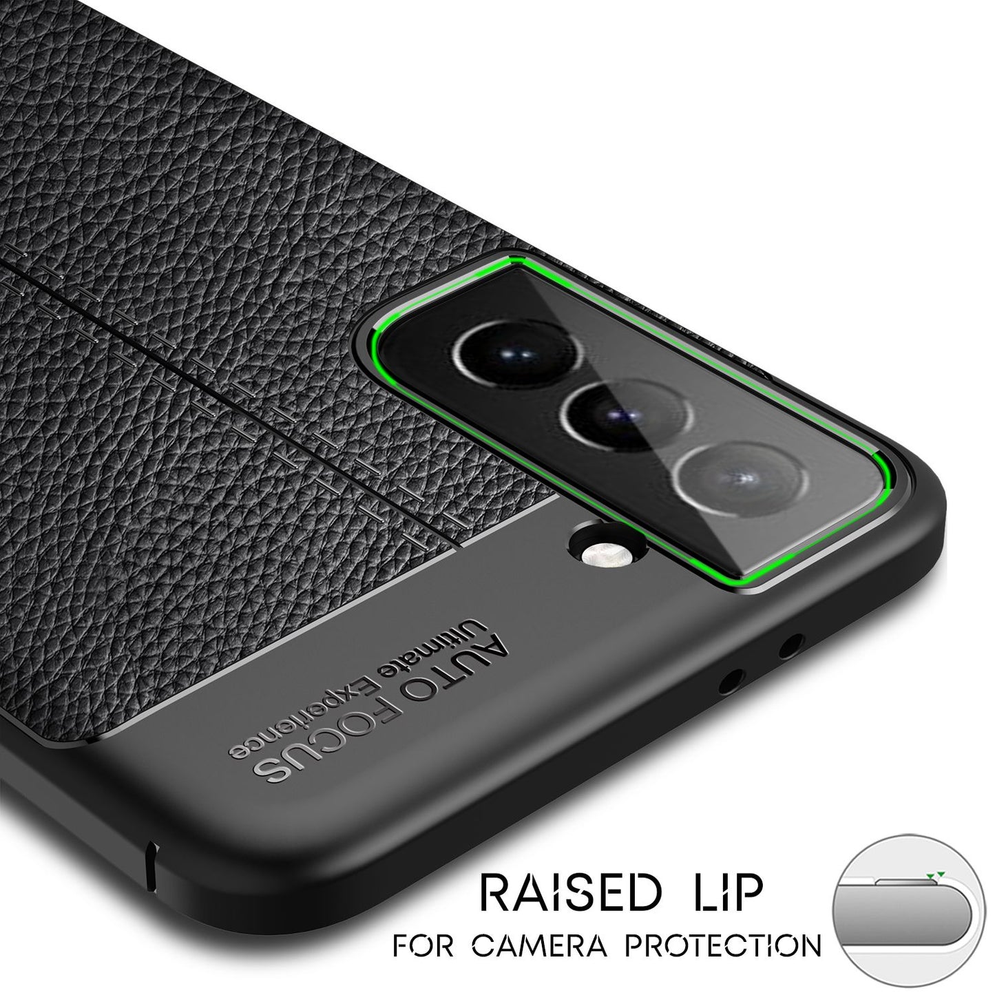 NALIA Design Case kompatibel mit Samsung Galaxy S21 Plus Hülle, Leder Look Stylische Handyhülle Stoßfeste Silikon Schutzhülle, Slim Phone Backcover Skin Dünne Handy-Tasche Cover Kratzfest - Schwarz