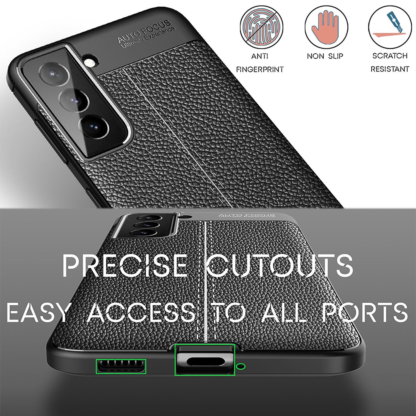 NALIA Design Case kompatibel mit Samsung Galaxy S21 Plus Hülle, Leder Look Stylische Handyhülle Stoßfeste Silikon Schutzhülle, Slim Phone Backcover Skin Dünne Handy-Tasche Cover Kratzfest - Schwarz
